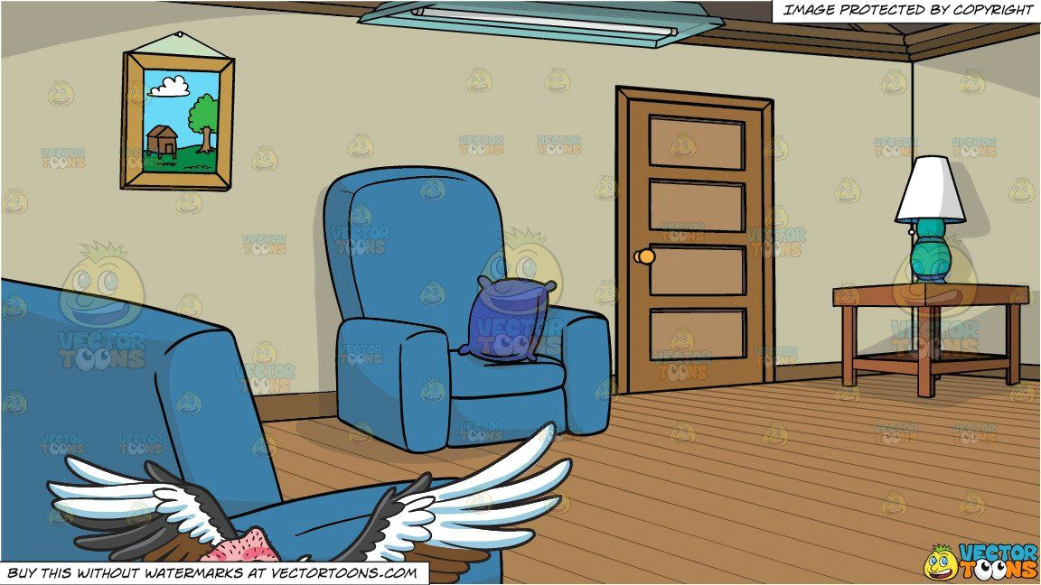 Drawing Room Cartoons A Flying Vulture and A Simple Living Room Background Clipart