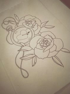 neo traditional tattoo design roses amp fob watch by laura w tattoo