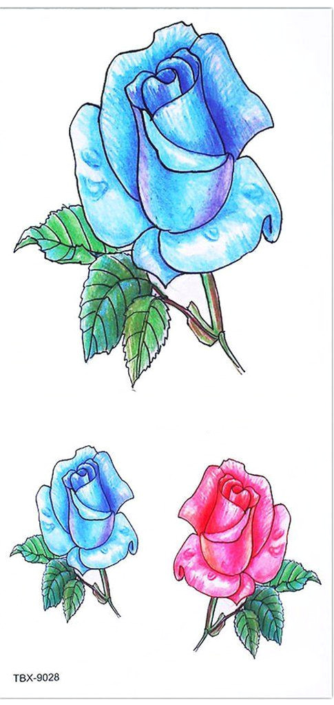 traditional neo red amp blue rose temporary tattoo art design ideas women s teens girls