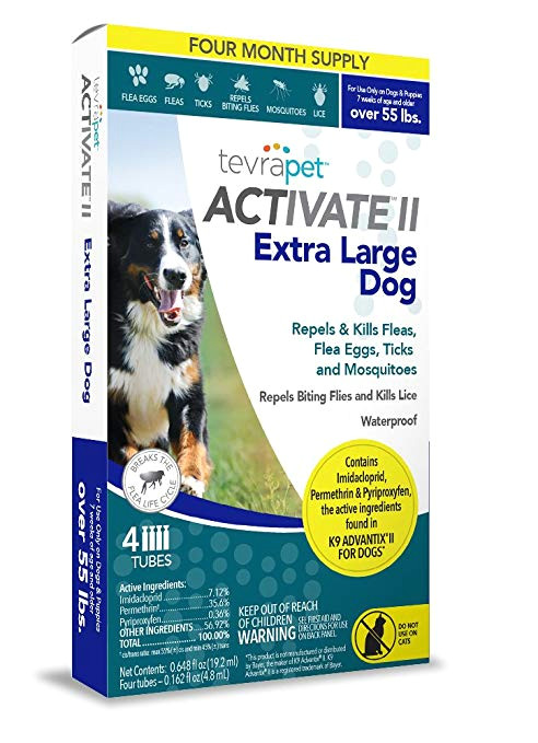 amazon com tevrapet activate ii flea and tick topical extra large dogs 55 plus pounds 4 count pet supplies