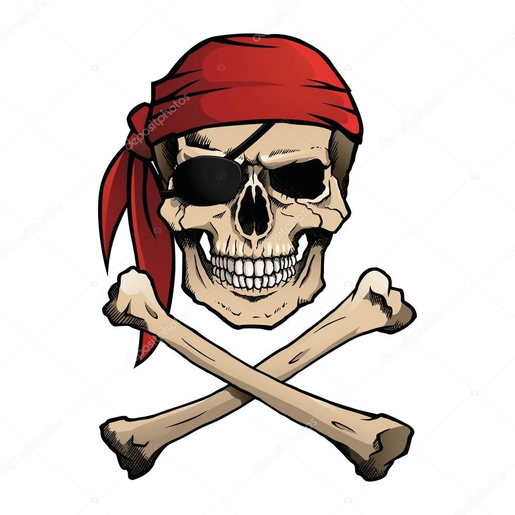 pirate skull and crossbones also known as jolly roger wearing a bandana