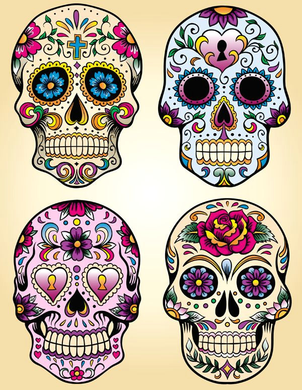 day of the dead vector illustration set royalty free stock vector art illustration i like the brightly colored skulls and their symmetrical patterns