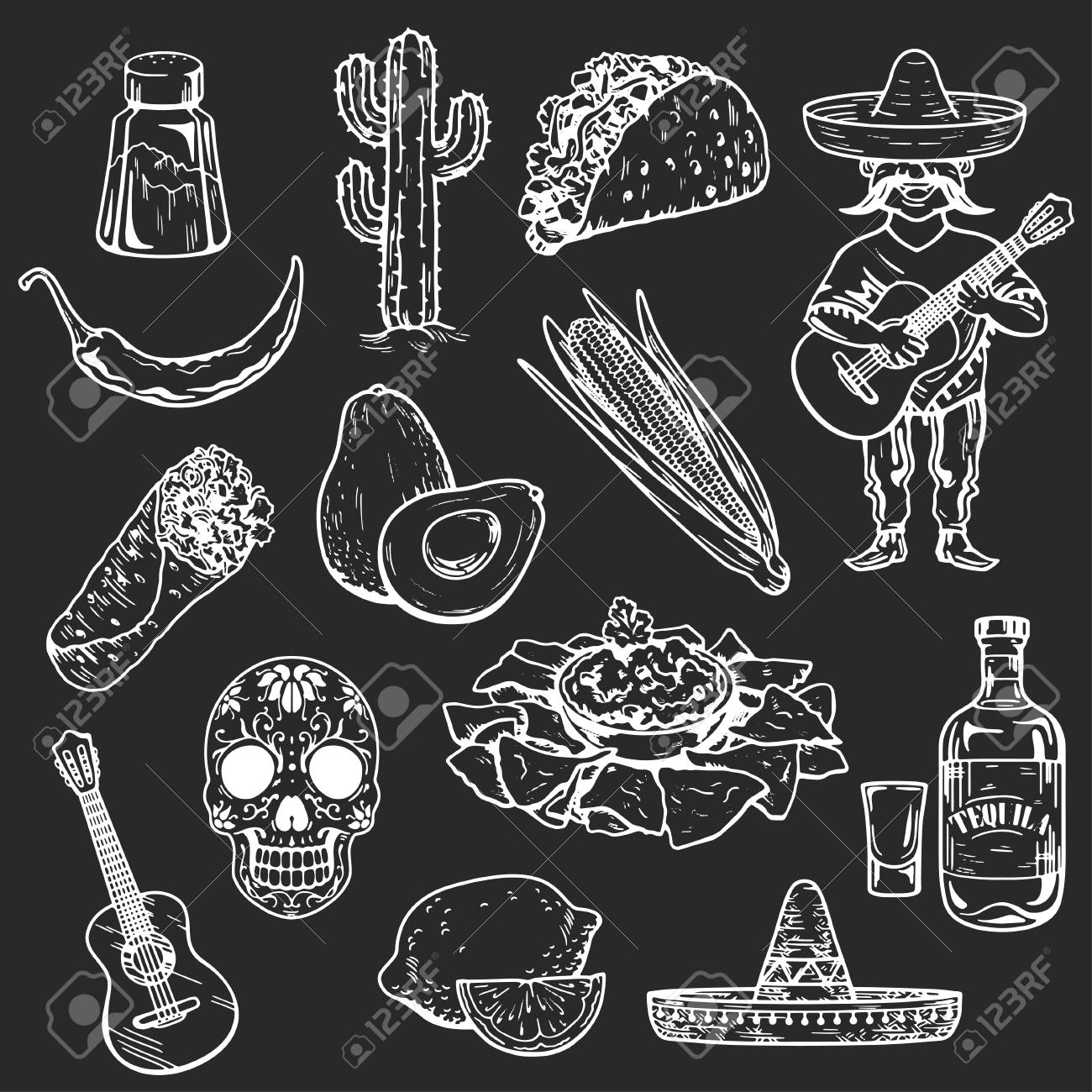 icons of mexican food and culture hand drawn images stock vector 62895160