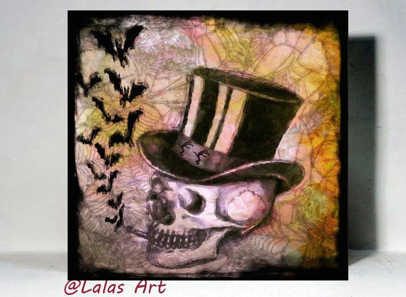 vintage style painting drawing smoking skull hat by lalasartworld