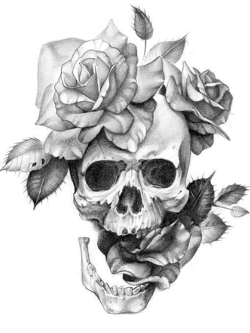 skull and flowers let them grow skull flower tattoo