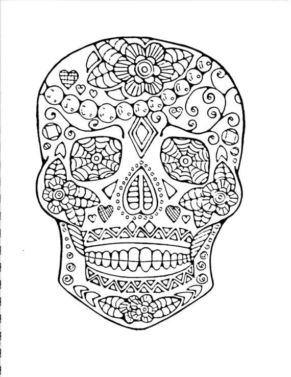 day of the dead adult coloring page original hand drawn art in black and white image of sugar skull