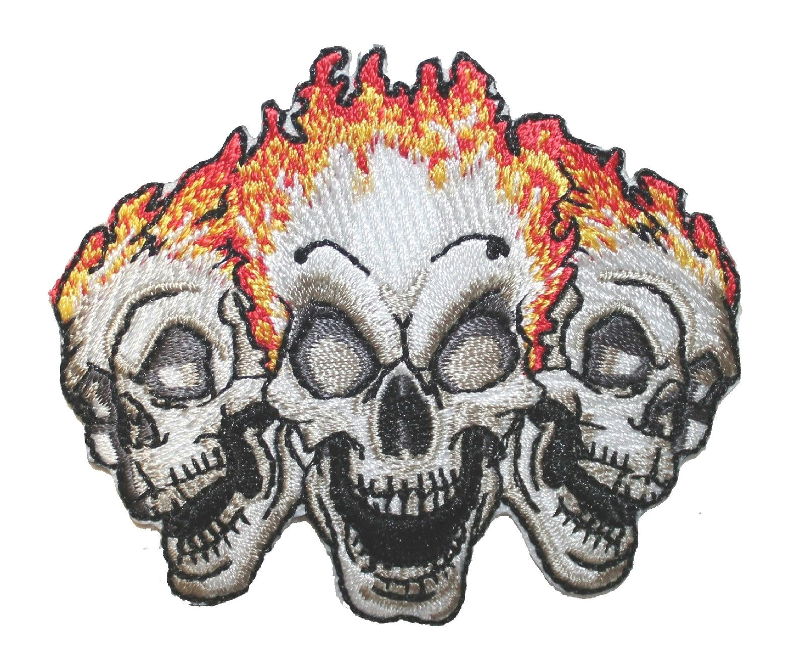 5 99 three skulls on fire biker patch trio death tattoo embroidered iron on applique ebay home garden