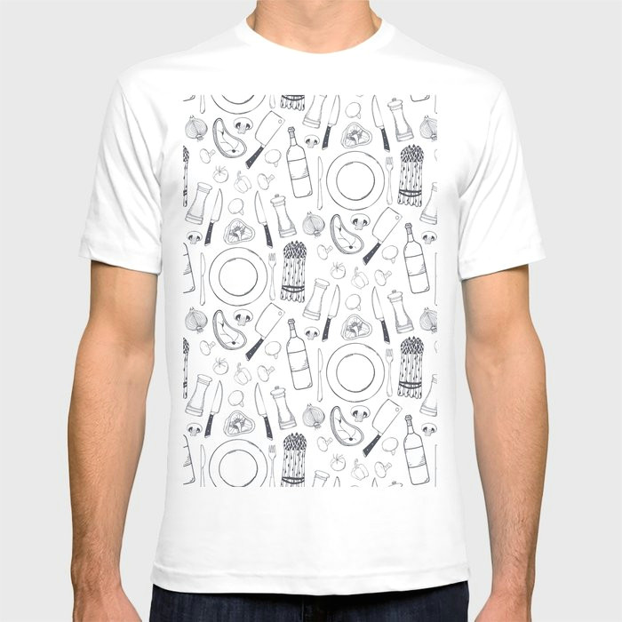 black hand drawn ratatouille sketched pattern t shirt