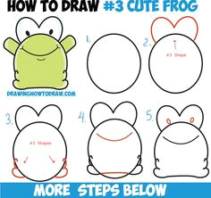 how to draw cute cartoon baby frog from number 3 shape easy step by step drawing tutorial for kids
