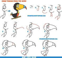 how to draw cartoon toucans from the word easy step by step drawing tutorial for