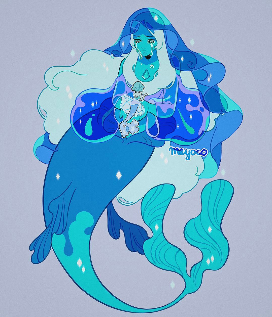 feeling indulgent so i drew mermaid blue diamond and her pearl too don t ask me how mermaids cry underwater just don t