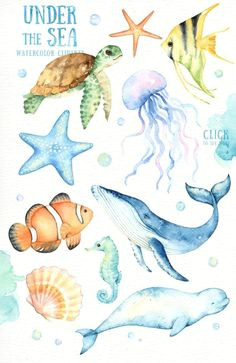 under the sea watercolor clipart nursery prints nautical clipart nursery art nursery