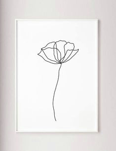 poppy flower wall line art print minimalist modern art decor one line art contour drawing wabi sabi art black and white botanic poster