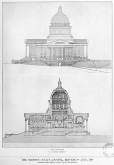 elevation and section of the missouri state capitol jefferson city