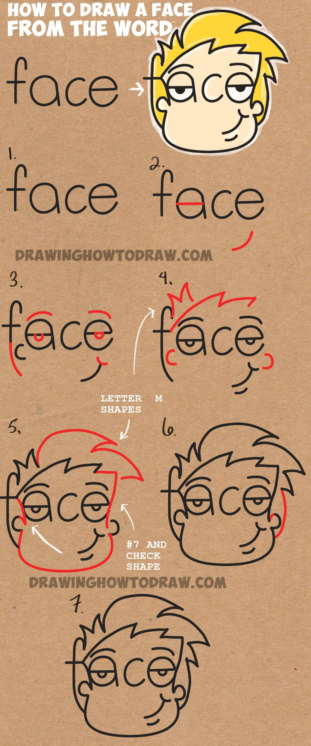 learn how to draw cartoon faces from the word face simple steps drawing lesson for kids