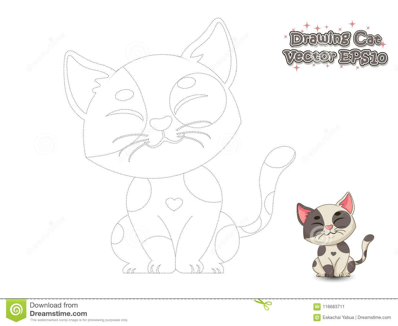 drawing and paint cute cartoon cat educational game for kids vector illustration