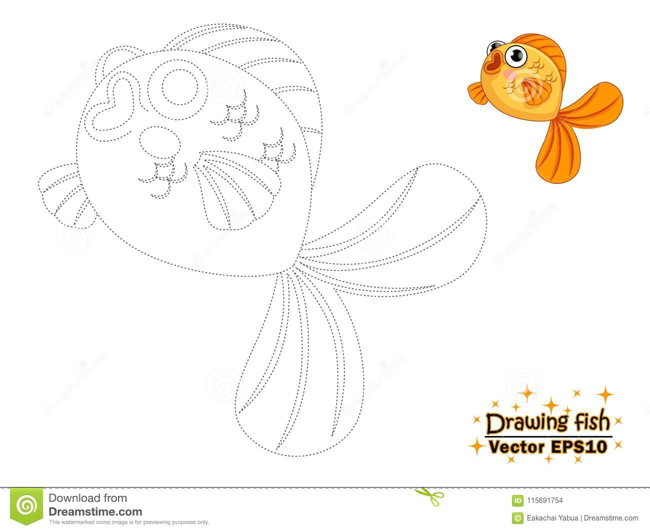 drawing the cute cartoon fish and color educational game for kids vector illustration