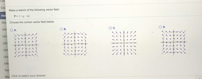 make a sketch of the following vector field choose the correct vector field below oc