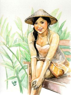 pretty village girl watercolour