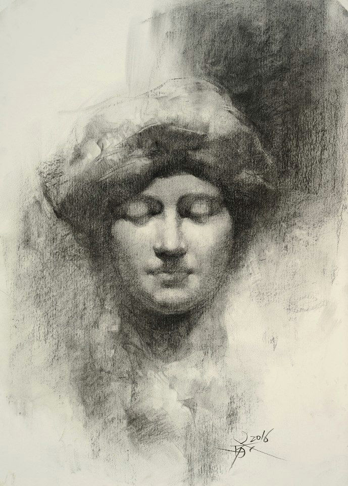 a statue drawing with charcoal a by chien chung wei