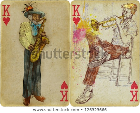 jezzmen the kings od jazz and jam sessions mixed media hand drawing in the foreground playing cards illustration