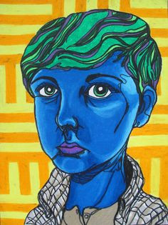 contunuous line drawing w oil pastel self portrait conway high school project portrait