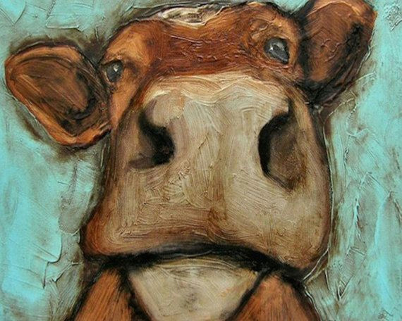 cow animal farm folk art with colored pencils or oil pastels