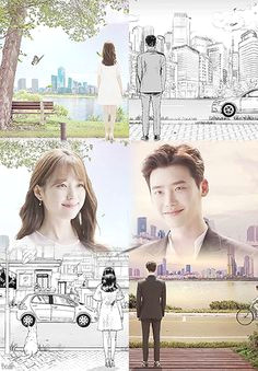 lee jong suk and han hyo joo are illustrated and three dimensional characters meeting in w two worlds