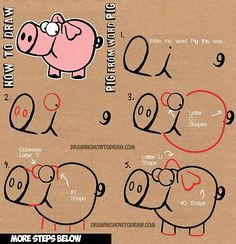 how to draw cartoon pig with the word pig drawing lesson for kids