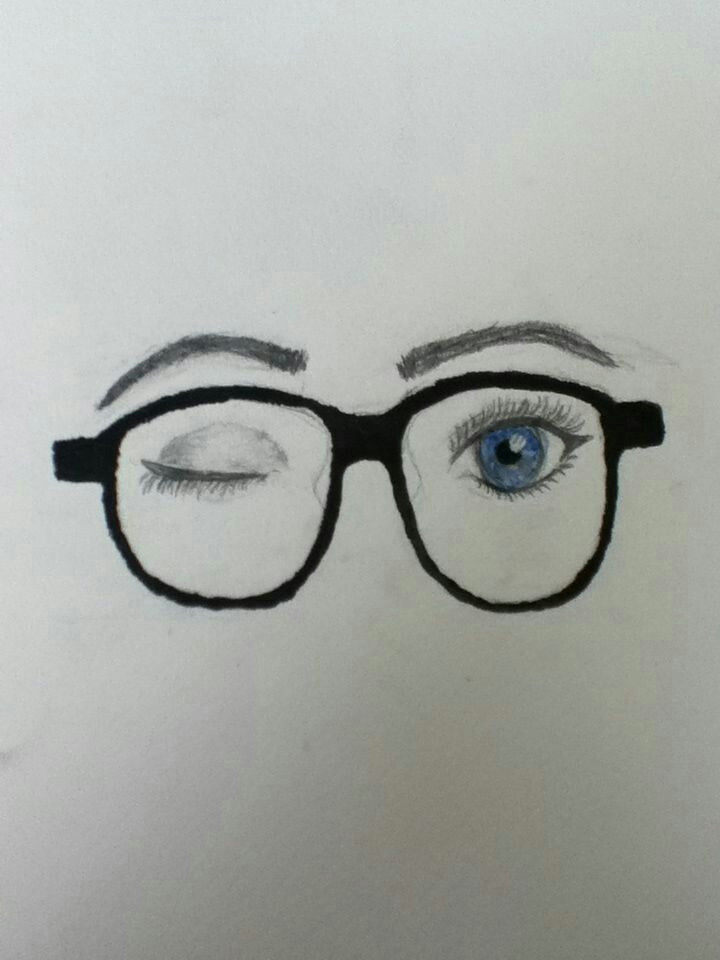 my drawing of eyes winking with nerd glasses