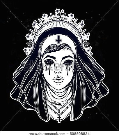 artwork of a creepy catholic nun with no eyes filled with tears beautiful evil witch mystic character alchemy religion spirituality occultism