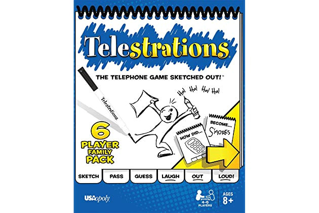 usaopoly telestrations original 6 player board game 1 lol party game play with your friends family hilarious game for all ages the telephone game
