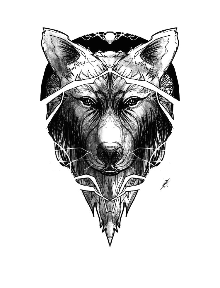 wolf line dotwork practice by deadmanone