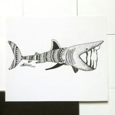 this patterned hand drawn basking shark was created by artist jack gunns a bespoke ink drawing x with intricate design
