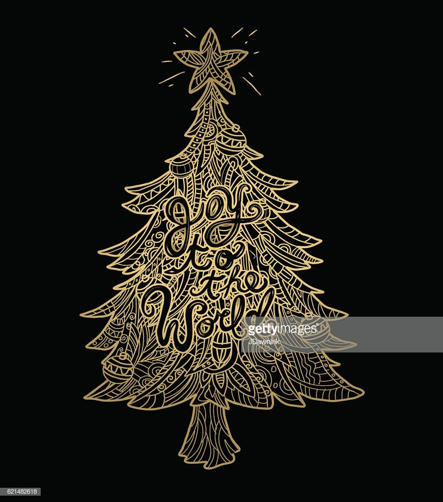 hand drawn golden christmas tree vektorgrafik