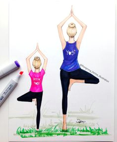 mom and me illustration yoga besties art by rongrongillustration sketchbook drawings cute drawings kawaii