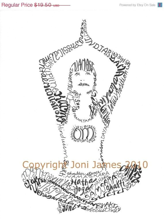 Drawing Yoga Girl Yoga Girl Typography Pen and Ink Drawing Yoga Art Word Art