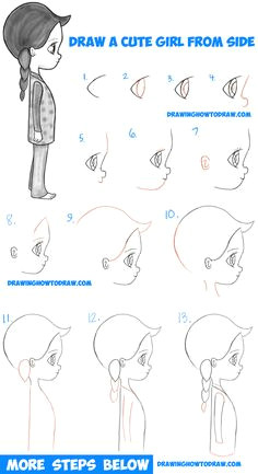 how to draw a cute chibi manga anime girl from the side view easy step by step drawing tutorial for kids beginners