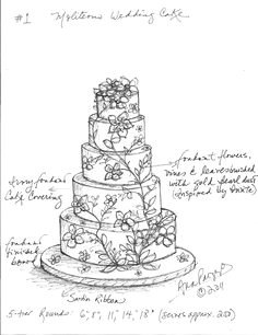 custom wedding cake sketch for jennifer and murat s cake ana parzych wedding cake illustrations