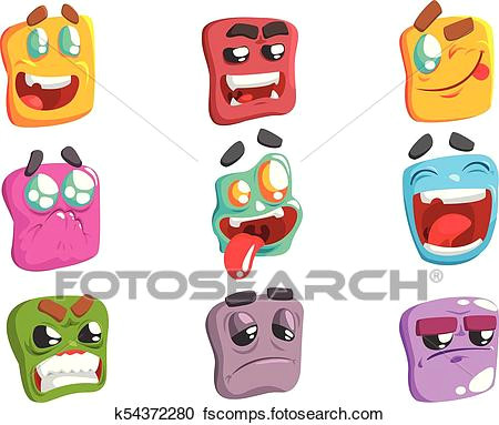 square face colorful emoji set od isolated icons on white background cartoon simple style vector emoticon collection of expressions