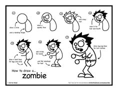 easy step by step instructions for kids on how to draw a zombie plus
