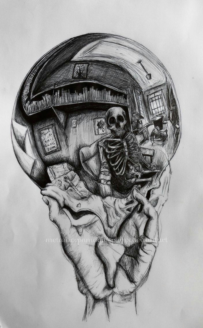 hand with reflecting sphere skeleton mc escher escher hands drawing ideas skulls