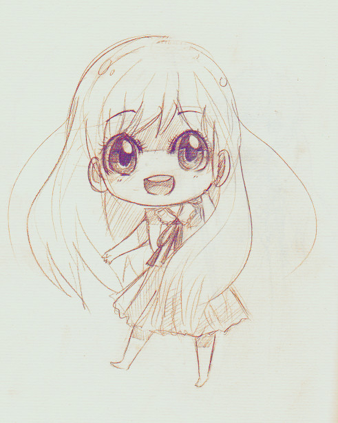 anime art a chibi big eyes smile drawing pencil graphite sketch cute kawaii