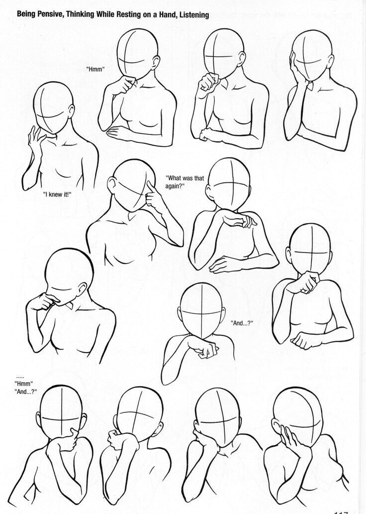 being pensive thinking while resting on a hand listening positions hand face text how to draw manga anime