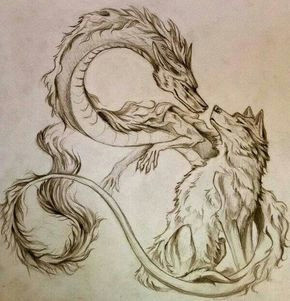 tattoo idea of wolf and dragon chinese dragon together design ink