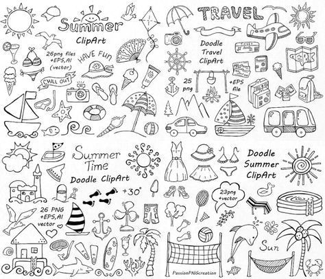 big set of doodle summer cliparts hand drawn by passionpngcreation planner bullet journal vacation