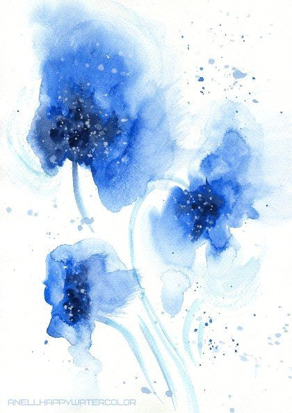 blue abstract watercolor flower print blue watercolor blue print blue flower minimalism painting
