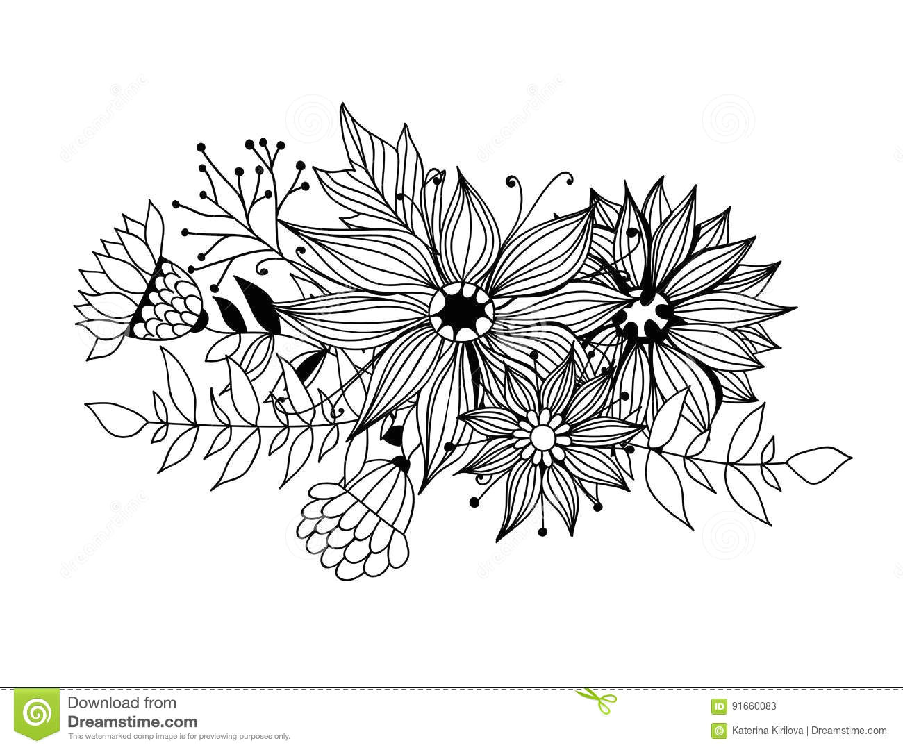 doodle bouquet od flowers and leaves on white background template design for invitations cards and more more similar stock illustrations