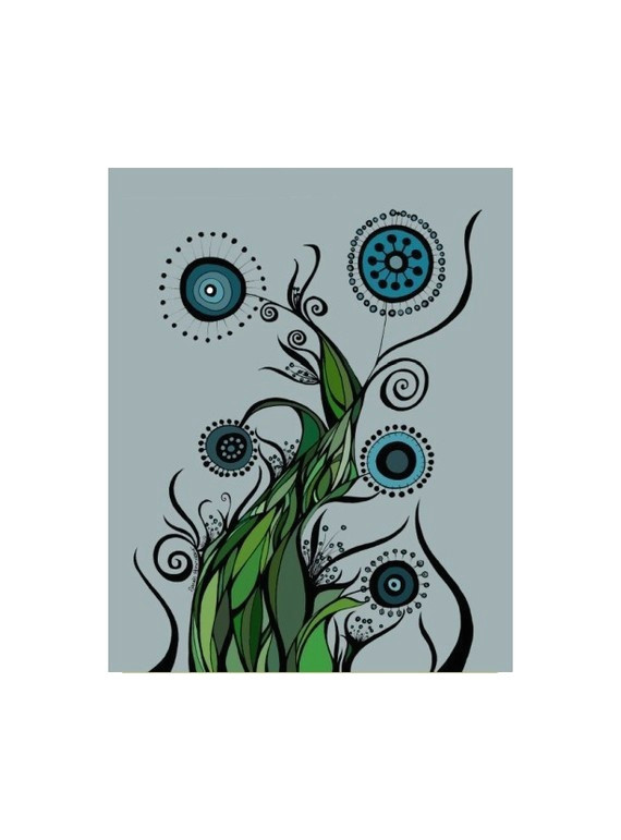 climbing flower pods in greens and blues 8x10 print artsy ink art and artsy fartsy
