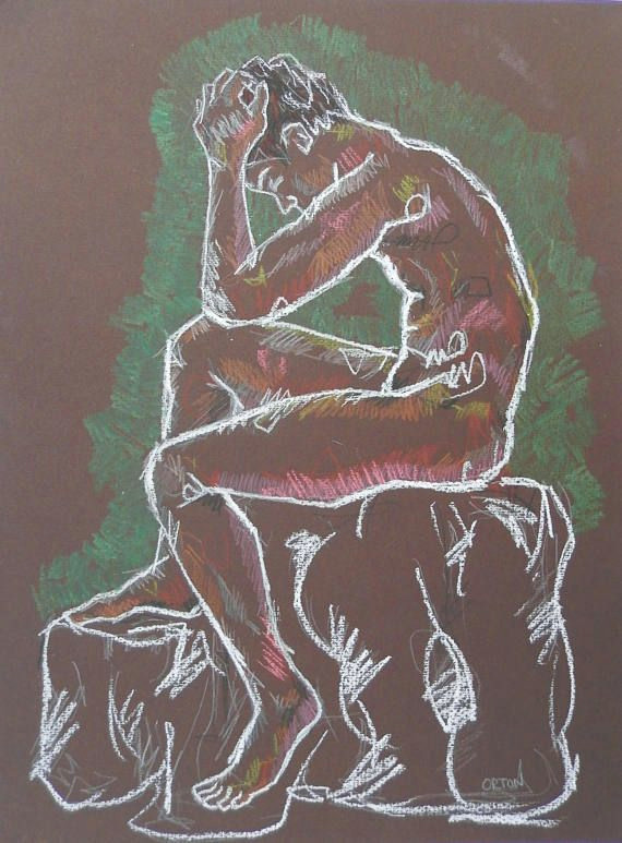 nude art male nude fine art original figure drawing colourful